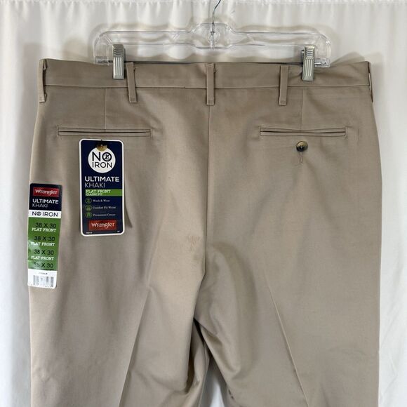 Wrangler Ultimate Khaki Pants Men's 38x30 Tan Flat Front Classic Fit No Iron - Picture 8 of 10